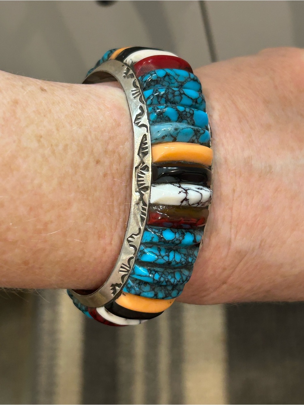 Ned NEZ Navajo multi stone/Sterling Cuff